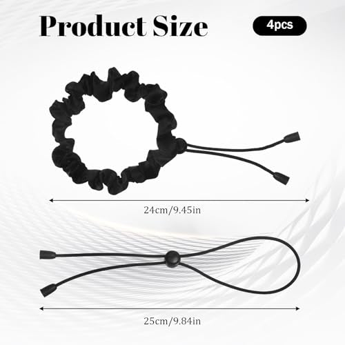 Thinp 4 Pcs Adjustable Hair Ties, Black Afro Puff Hair Tie Adjust Satin Hairs Tie for Thick Curly Natural Hairs Elastic Adjustable Scrunchie for Women Afro Puff Ponytails (Black)