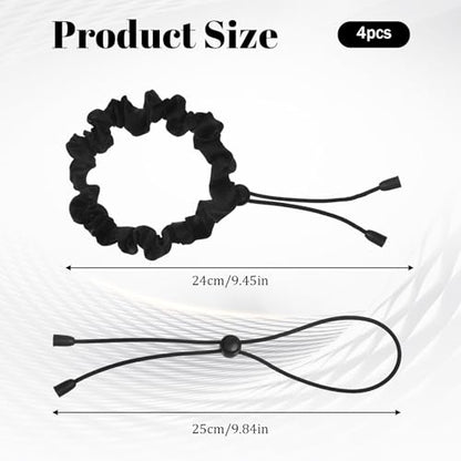 Thinp 4 Pcs Adjustable Hair Ties, Black Afro Puff Hair Tie Adjust Satin Hairs Tie for Thick Curly Natural Hairs Elastic Adjustable Scrunchie for Women Afro Puff Ponytails (Black)