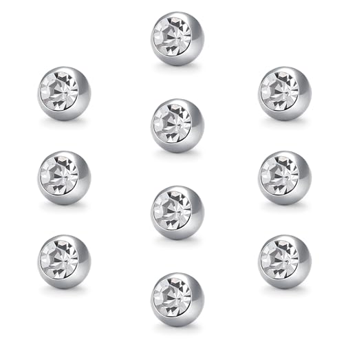 VCMART 14G 5mm 8mm Replacement Balls Externally Threaded Piercing Balls for Tongue Nipple Navel Belly Button Rings Industrial Barbell Piercing Surgical Steel Body Piercing Jewelry Parts - color: 10pcs 5mm ball -2