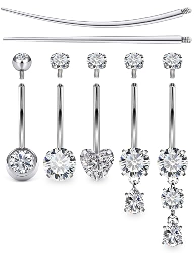 Internally Threaded Belly Button Rings Surgical Stee, Extra-Long & Short Simple Belly Rings, 14G Belly Piercing Jewelry,Navel Piercing Jewelry for Women Men 10mm 12mm 14mm 16mm - color: Silver internal thread Belly Button ring 14mm