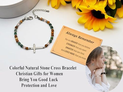 Dainty Bracelets for Women Paperclip Chain Bangles Handmade Tiny Cute Oval and Round Beaded Bracelet 316L Stainless Steel Jewelry Gift for Best Friend - style: Cross-Always Remember
