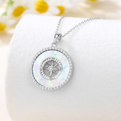 AOBOCO 2026 Graduation Gifts 925 Sterling Silver Compass Pendant Necklace High School College Graduation Jewelry Gifts for Women Daughter - style: C-White Opal