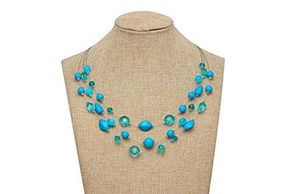 Coiris 3 Layers Illusion Wire Beaded Statement 19.5" Necklace for Women - color: N0005-Sky Blue