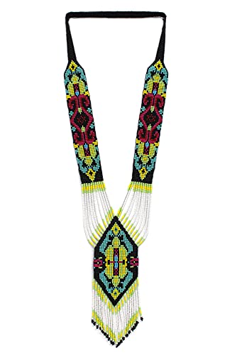 Handmade Beaded Indian Necklace,Inspired by Native American Style Long Necklace Earrings Set,One of a Kind beaded Necklace for Women,Perfect for Occasions, Gifts - color: White & Green
