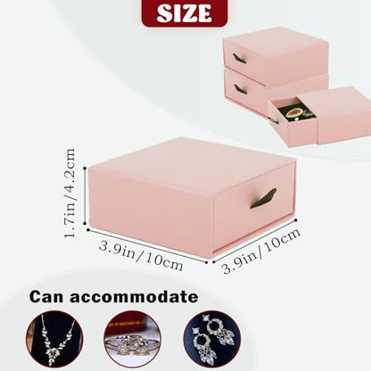 Nsmykhg Jewelry Gift Box Velvet-Lined,12 Pack Compact Drawer Style for Earrings & Rings, Necklace & Bracelet Organizer, 3.93x3.93x1.65 Inches, Stackable Elegant Jewelry Display & Storage Box (Pink) - color: Pink