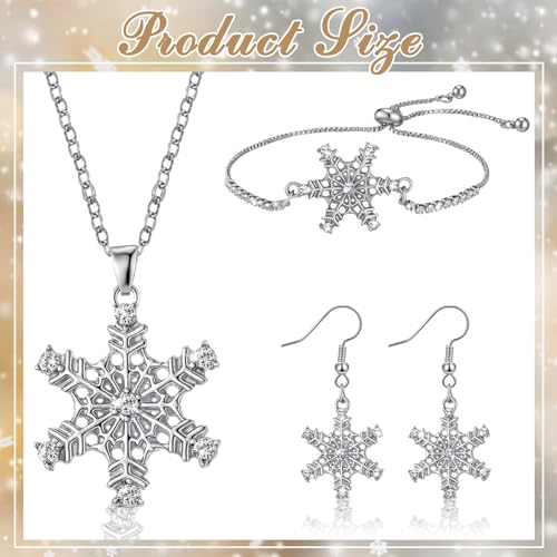 3 Pcs Heart Bow Snow Jewelry Set | Heart Necklace with Bracelet Earring, Snow Jewelry Set for Women, Bow Charms Toggle Gifts - color: Silver, style: Snow