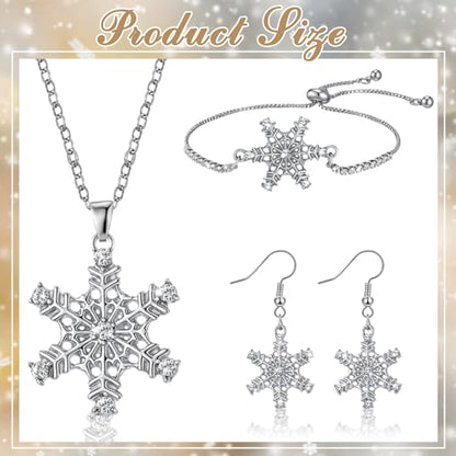 3 Pcs Heart Bow Snow Jewelry Set | Heart Necklace with Bracelet Earring, Snow Jewelry Set for Women, Bow Charms Toggle Gifts - color: Silver, style: Snow