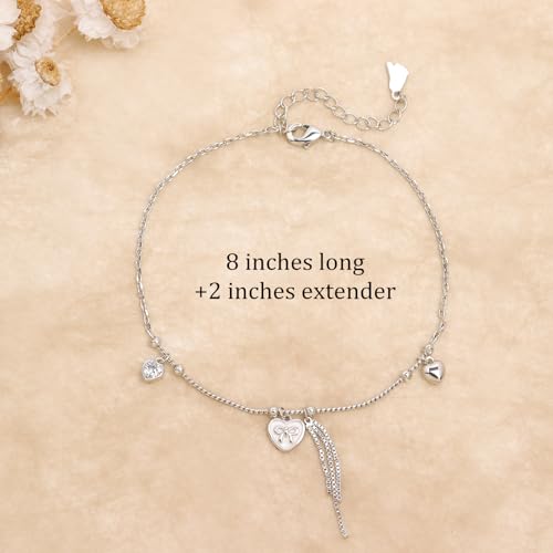 Sonateomber Gold Waterproof Ankle Bracelets for Women, Dainty Cute Adjustable Foot Non tarnish Anklets Summer Beach Jewelry Gifts - color: Silver Heart