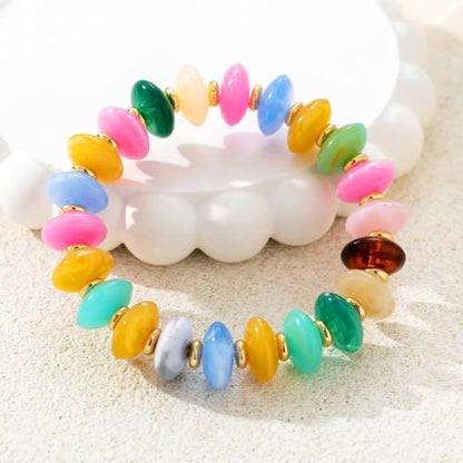 Bead Bracelet for Women Vibrant Color Resin Beads Bracelets Elastic Stretch Chunky Bracelet Boho Summer Beach Vacation Jewelry - color: Colorful 3