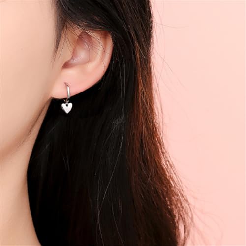Cute Heart Love Dangle Drop Cartilage Small Huggie Hoop Earrings for Women Minimalist S925 Sterling Silver Charm Dangling Cuff Sleeper Hoops Dainty Hypoallergenic Jewelry