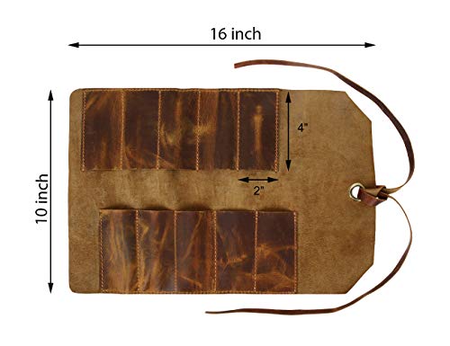 Leather Tool Roll Up Pouch - Leather Tool Wrench Roll/Chisel Bag by Rustic Town | Fit Carving & Hand Tools up to 9 inches, Compact Carry for Woodworkers, Electricians and DIY Projects, Secure Tie Closure - style: 10 Slots(medium)