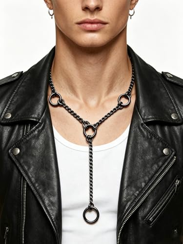 MIFYNN Punk Choker Collar for Women Men Gothic Stainless Steel O-Ring Drop Curb Chain Necklace Adjustable Emo Grunge Statement Jewelry Accessories for Y2K - color: Black 4 rings
