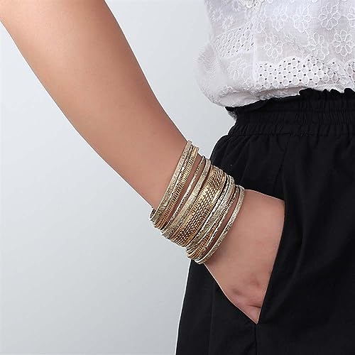 NOVSKI New Genuine Real Leather Wrap Bracelets Multi Strand Cord Metallic Chain Layered Wide Cuff Bracelet Gift Jewelry (Color : Dark Grey)