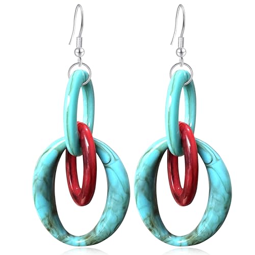 Bohemian Simplicity Acrylic Geometry Oval Circle Dangle Drop Earrings Lightweight Resin Chain Hook Earrings For Women - color: Blue Red
