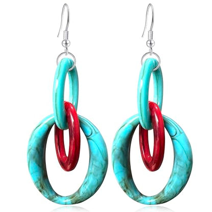 Bohemian Simplicity Acrylic Geometry Oval Circle Dangle Drop Earrings Lightweight Resin Chain Hook Earrings For Women - color: Blue Red