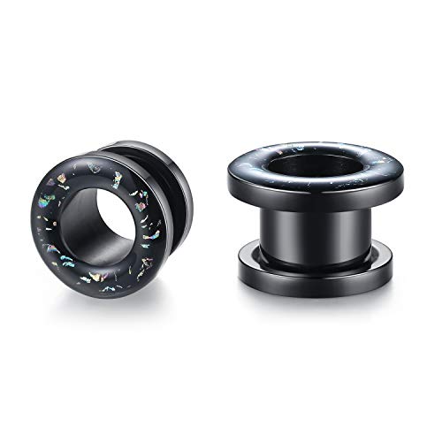 WBRWP 2pcs Hollow Gold Stainless Steel with Zircon Ear Plugs Tunnels - Ear Expander - Ear Gauges Stretcher Body Piercing Jewelry 8g-5/8 - color: Black Steel with Colorful print