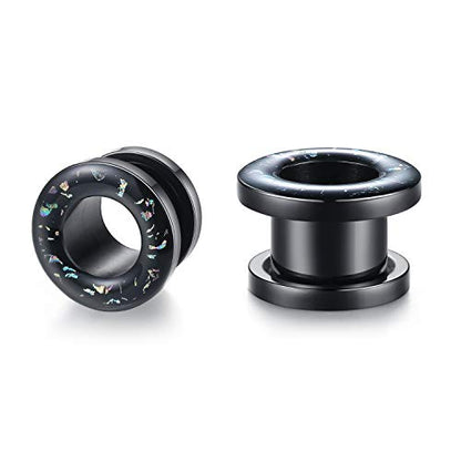 WBRWP 2pcs Hollow Gold Stainless Steel with Zircon Ear Plugs Tunnels - Ear Expander - Ear Gauges Stretcher Body Piercing Jewelry 8g-5/8 - color: Black Steel with Colorful print