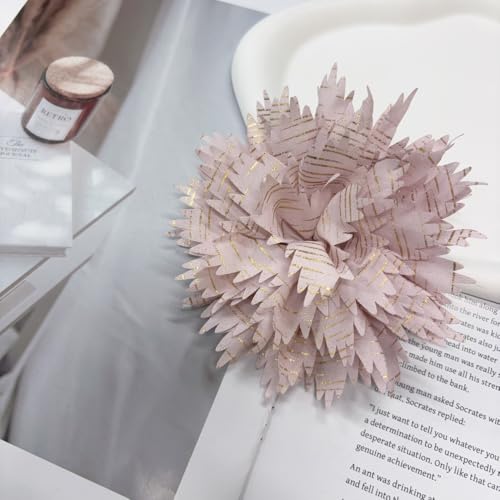 12cm Holiday Handmade Fabric Flower Brooch Pin for Women Girls Fashion Gold Thread Stripes Peony Brooches Lapel Hair Pins Dainty Anniversary Wedding Festival Dress Accessories Gift - color: Pink