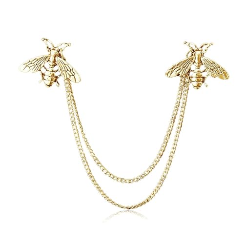 Collar Chain Pin for Men and Women - Hanging Tassel Brooch Lapel Pin for Business Suits - Bar Pin With Long Chain - Gifts - color: A: bee gold