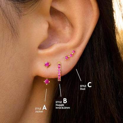 3 Pairs Dainty Small Earrings Set for Women Trendy, Birthstone Stud Huggie Hoop Jacket Stack for Cartilage Helix, Gold Plated Hypoallergenic Cute Women Fashion Accessories Western Jewelry Gifts - color: 10Pink-Oct (Gold)
