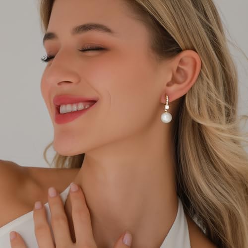 Pearl Earrings for Women 14K Gold Plated Hypoallergenic Pearl Earrings 5A Cubic Zirconia Dangle Earrings Elegant Jewelry - color: 2-Gold