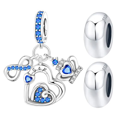 3PCS Birthstone Stone Charms for Charms Bracelet 925 Sterling Silver Infinity Love Heart Crown Dangle Charms Spacer Stopper Beads for Bracelets and Necklaces, Birthday Mother's Day Christmas Gifts For Women. - color: 09 Sep. 3PCS