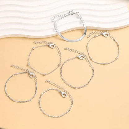 Wgoud Waterproof Gold Bracelets for Women Trendy, Dainty 14K Real Gold Plated Fashion Stackable Bracelet Sets for Women Thin Cuban Link Paperclip Chain Bracelets Layered Gold Jewelry Sets Gifts for Womens - color: 6Pcs Silver Bracelet A