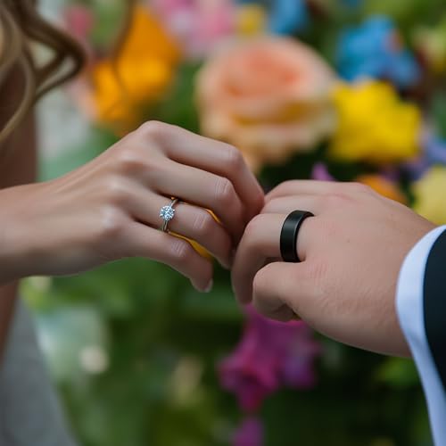 LerchPhi Engraved Custom Tungsten Rings For Men Wedding Band Personalized Titanium Promise Ring for Him Black/Red/Green/Purple/Blue Beveled Edge Szie 6 to 16 - color: No Custom-8MM Black Titanium