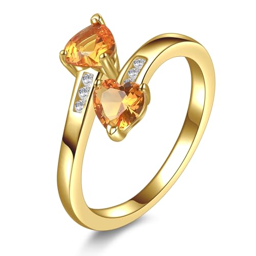 Yaresul 1CT Adjustable Women Heart Ring 14K Gold Plated Birthstone Rings for Women Promise Ring for her Simulated Gemstone Statement Stackable Band Width 2mm Open Size 5~9 - color: K-November-Created Citrine