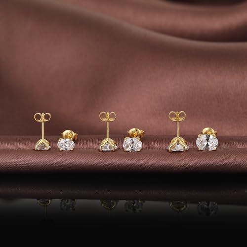 Brilliant Heart-cut/Oval-cut/Trillion-cut/Cushion-cut/Emerald-cut/Marquise-cut Stud, 925 Sterling Silver Cubic Zirconia Stud Earrings for Women Men - style: D-Oval cut-yellow