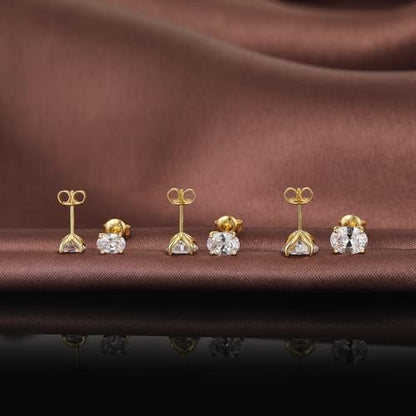 Brilliant Heart-cut/Oval-cut/Trillion-cut/Cushion-cut/Emerald-cut/Marquise-cut Stud, 925 Sterling Silver Cubic Zirconia Stud Earrings for Women Men - style: D-Oval cut-yellow