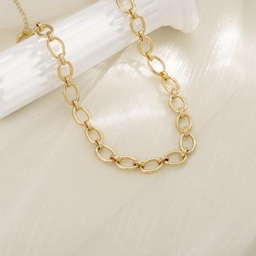 Gold Necklace for Women Chunky 14K Gold Plated Chain Necklace | Chunky Gold Necklace,Simple Paperclip Chain, Statement Choker Necklace,Non Tarnish,Trendy Jewelry,Gifts for Women - style: 10mm-paperclip chain-gd-3