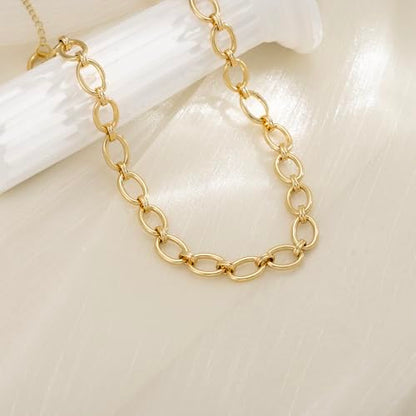 Gold Necklace for Women Chunky 14K Gold Plated Chain Necklace | Chunky Gold Necklace,Simple Paperclip Chain, Statement Choker Necklace,Non Tarnish,Trendy Jewelry,Gifts for Women - style: 10mm-paperclip chain-gd-3