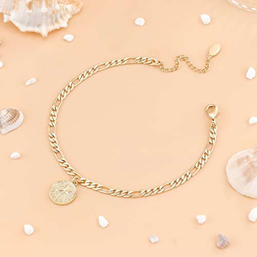 Anklets for Women Dainty Zodiac Constellation Anklet Zodiac Sign Disc Ankle Bracelet 14k Gold-Plated Anklets for Women - color: Pisces (Feb.19—Mar.20)