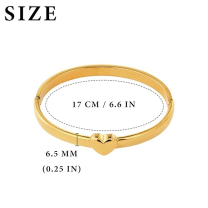 Heart Bangle Bracelet for Mom Silver/Gold Stainless Steel Bracelet for Women Oval Bangle Love Chunky Bracelets - color: 6mm Gold