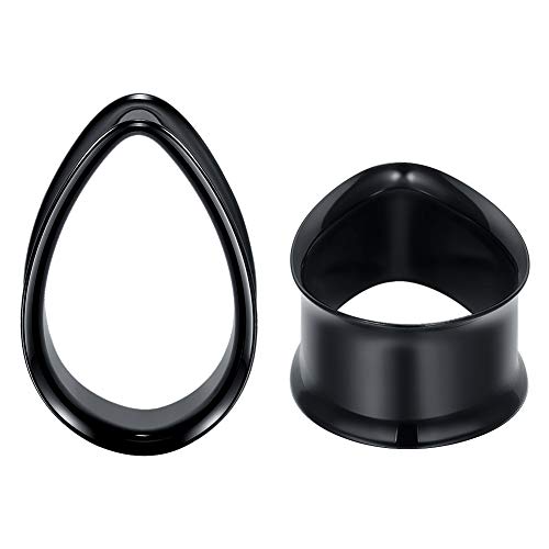 Gauges Ears Plugs and Tunnels Double Flared Earrings Upgrade Tear Drop Piercing 1 Pair Gift Packing Stretchers 0g to 1 Inch. - color: Black, size: 0g(8mm)