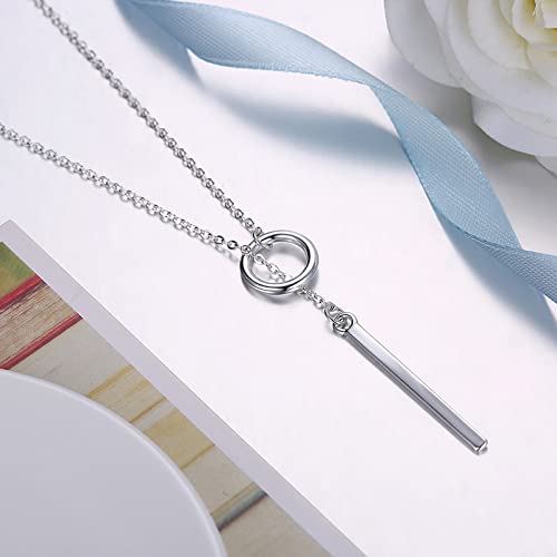 925 Sterling Silver Necklace for Women Trendy, Charming Layered Necklace with Cubic Zirconia Pendant for Her Womens Dainty Diamond Choker Necklaces Holiday Jewelry Gifts for Mom Wife Daughter Lover - color: Strip&prime Circle-Silver