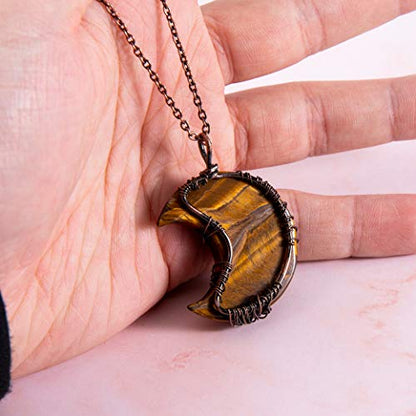 Bivei Life Tree Crescent Moon Necklaces for Women | Copper Wire Wrap Gemstones Pendant Crystals and Natural Stones Necklace Witch Jewellery Christmas Valentine's Day for Friends - color: Brown - Tiger Eye Stone, style: Pack of 1
