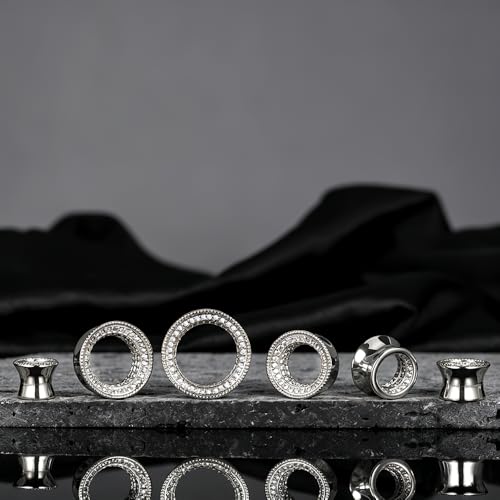 Vankula 2 Pcs Ear Gauges 0g(8mm)-5/8"(16mm) High Polish Single Flare Ear Tunnels 5A Cubic Zirconia Hypoallergenic Plugs for Stretched Ears Tapered Wedding Gift Body Jewelry - color: Silver, size: 16mm(5/8")