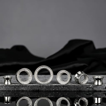 Vankula 2 Pcs Ear Gauges 0g(8mm)-5/8"(16mm) High Polish Single Flare Ear Tunnels 5A Cubic Zirconia Hypoallergenic Plugs for Stretched Ears Tapered Wedding Gift Body Jewelry - color: Silver, size: 14mm(9/16")