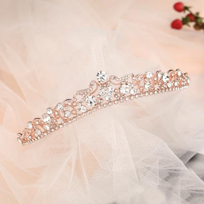 SWEETV Wedding Tiaras and Crowns, Rhinestone Bridal Crown Princess Tiara Headpieces for Women - color: Rose Gold