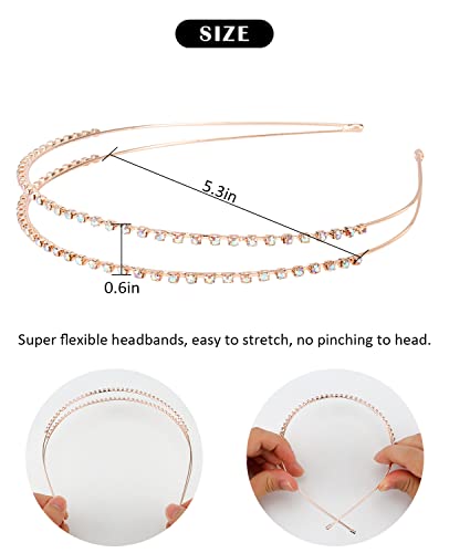 Wecoe 4 Pack AB Rhinestone Headbands Rose Gold Metal Headbands Flower Girl Bridal Wedding Headband Crystal Headpieces Flower Leaf Butterfly Headband Formal Hair Accessories For Women Girls Gifts - color: Rose gold band & AB rhinestones