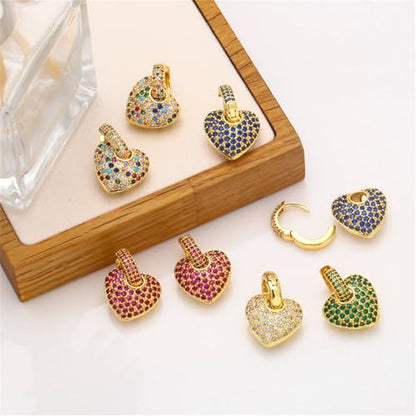 Crystal Heart Hoop Earrings for Women Dainty Fashion Heart Huggie Earrings Colourful Sparkly Crystal 14k Gold Love Heart Dangle Drop Earrings Valentine’s Day Statement Jewelry Gifts - color: Green