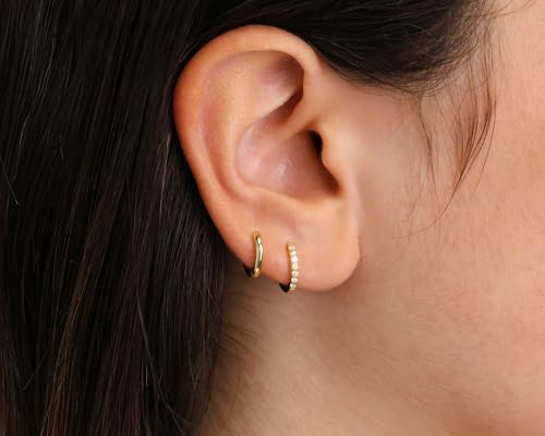 Small Gold Hoop Earrings Set for Women: Diamond-Shine Cubic Zirconia Stud Earrings - 14K Gold Plated Hypoallergenic Non-Tarnish, Stack Mini Cute Trendy Statement Earrings Gift (3 Pairs) - color: 3 Pairs/Gold/Small