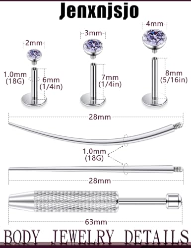 Jenxnjsjo F136 Titanium 20/18/16g Earrings Nose Lip Rings Studs Labret Medusa Tragus Helix Conch Cartilage Piercing Jewelry for Women - color: Purple, size: 18g