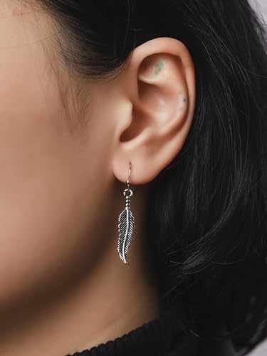 HAQUIL Vintage Antique Feather Dangle Drop Earrings, Native American Tribal Jewelry Gift for Women