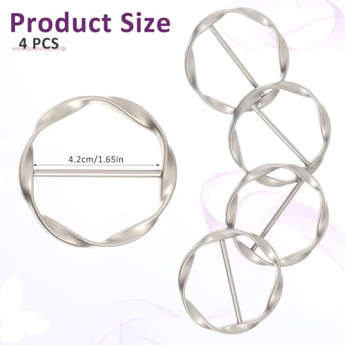 4 PCS Scarf Ring Clip, Shirt Ties Clips for Women Silk Scarf Rings and Slides Clothes Knotted Clip Round Shirt Scarves Buckle Fashion Alloy Circle Clips Buckle for Shirts Silk Scarves Clothing