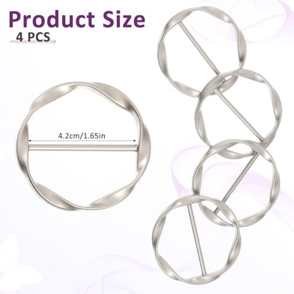 4 PCS Scarf Ring Clip, Shirt Ties Clips for Women Silk Scarf Rings and Slides Clothes Knotted Clip Round Shirt Scarves Buckle Fashion Alloy Circle Clips Buckle for Shirts Silk Scarves Clothing