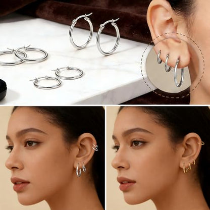 4 Pairs Gold Silver Small Hoop Earrings Huggie for Women Surgical Steel Set | 10/12/14/16 mm, Hypoallergenic, Lightweight Hoop Earrings Set, 14K Gold Silver 316L Stainless Steel, Multiple Piercings - color: Gold+Silver/8 Pairs
