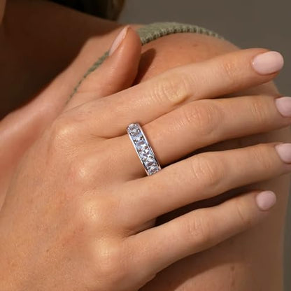 Amethyst Emerald Ruby Sapphire Wedding Band Anniversary Women Rings | 925 Sterling Silve|Hypoallergenic|Standard Size|Ruby|Sapphire|Emerald|Wedding Anniversary Jewelry|Genstone Ring|Holiday Gifts - color: Aquamarine